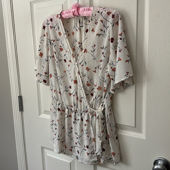 Sienna Sky Tops - Sienna Sky White Floral Peplum Wrap Blouse Large